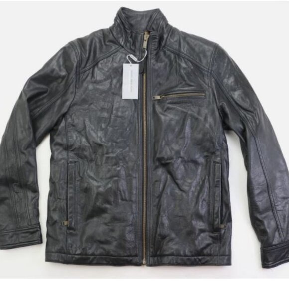 Andrew Marc New York Gorman Leather Jacket Men's Size M Style MM3U1147 Black New - Picture 1 of 15